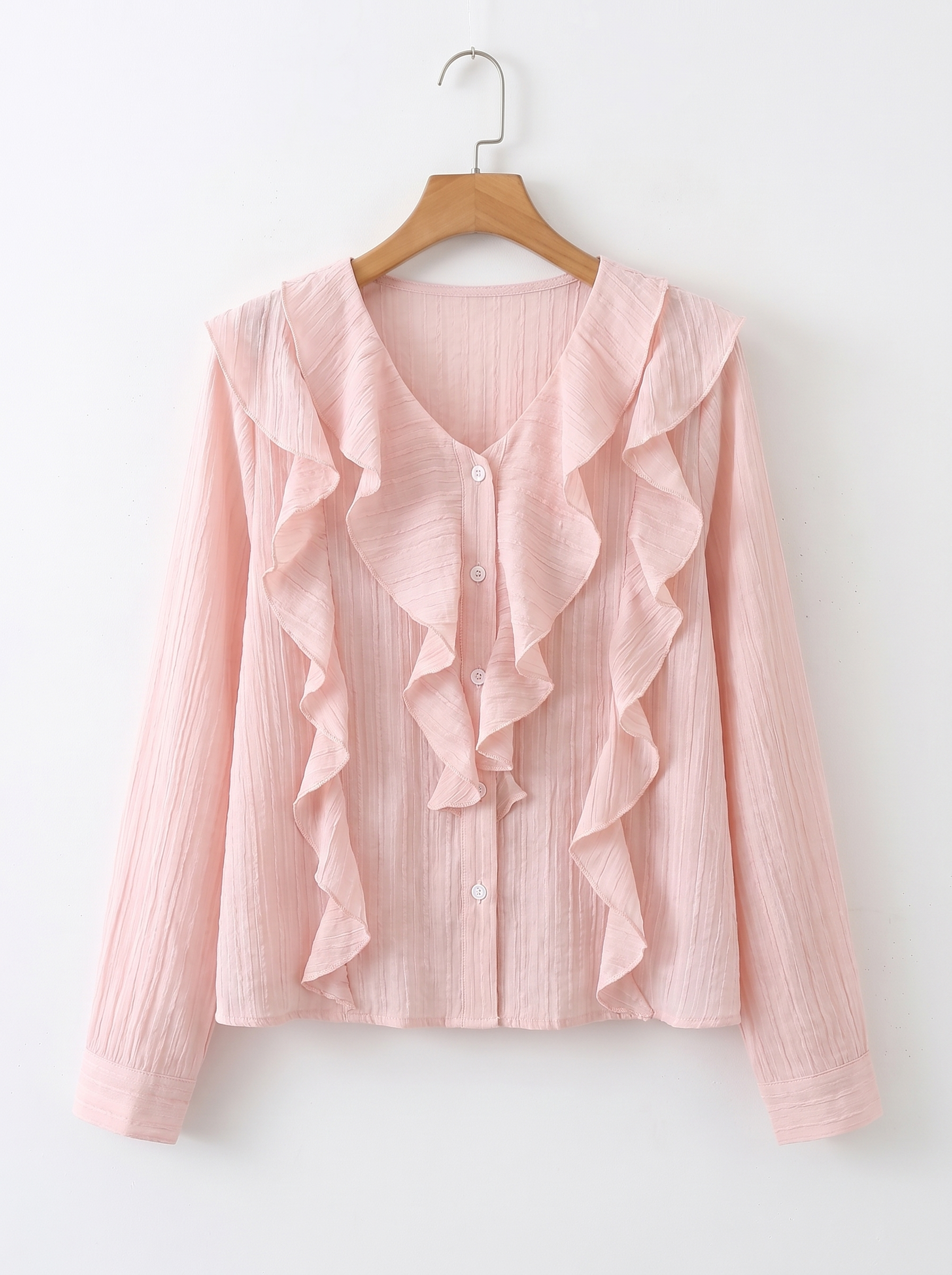 シフォンVネックフリルベーシック長袖ブラウス | 詳細画像10