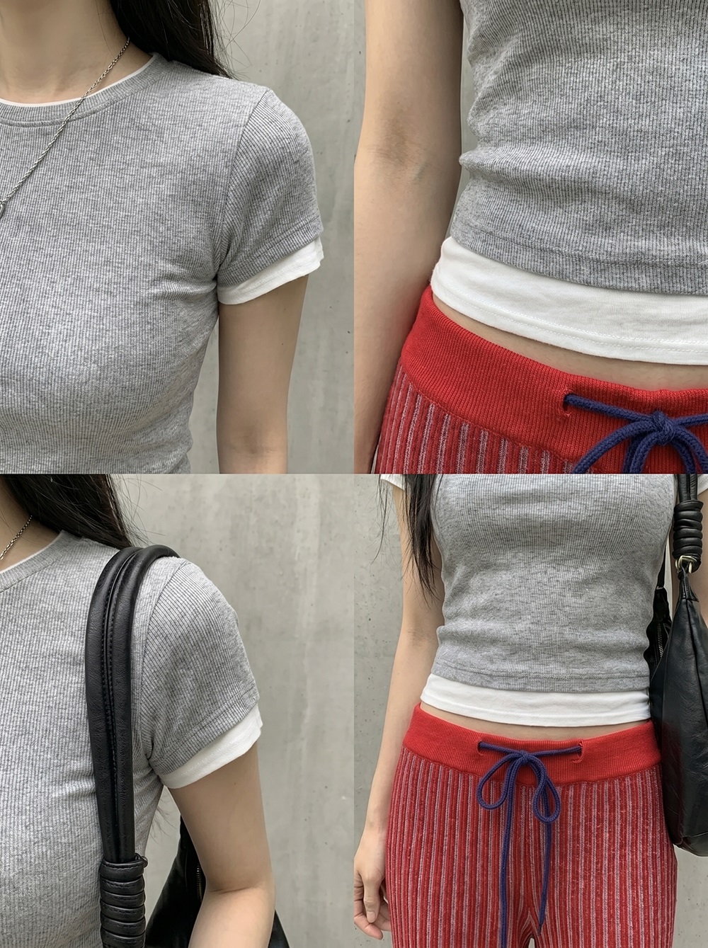 配色ラウンドネックベーシックレイヤード風半袖Tシャツ | 詳細画像7