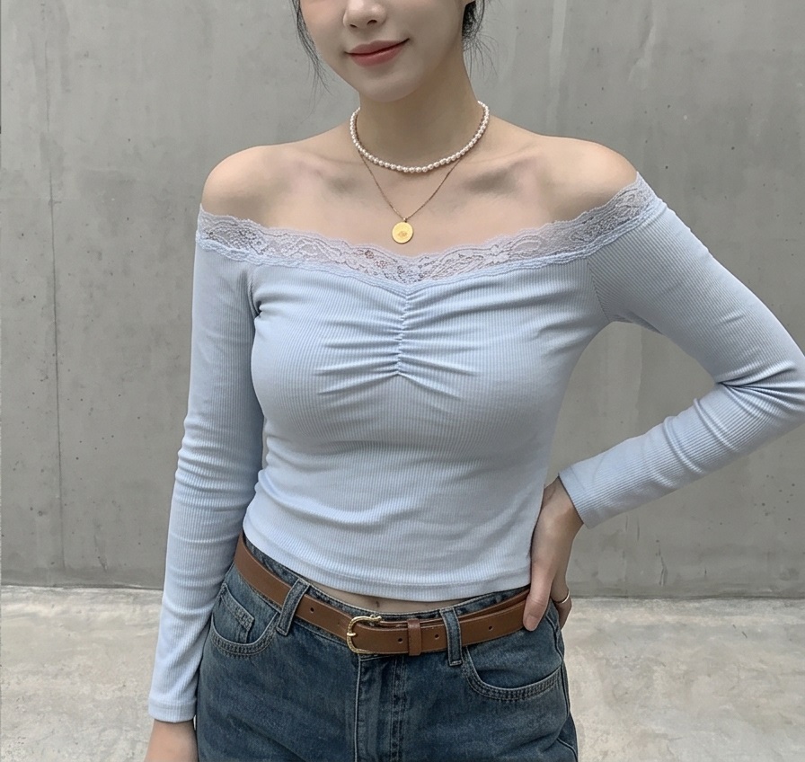 リブオフショルダーベーシック長袖ギャザーTシャツ | 詳細画像6