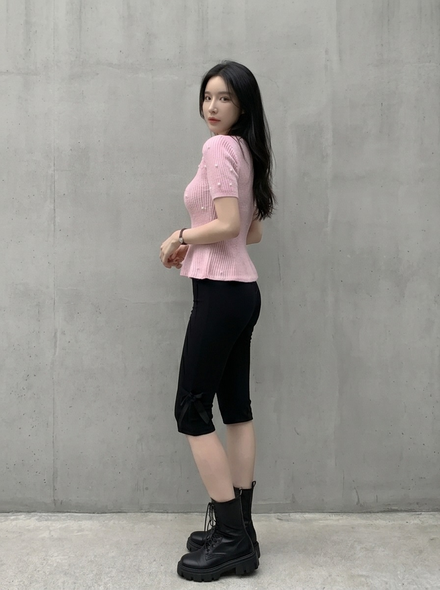 エコパールパール調ボタンペプラムスリム半袖フレアニット | 詳細画像7