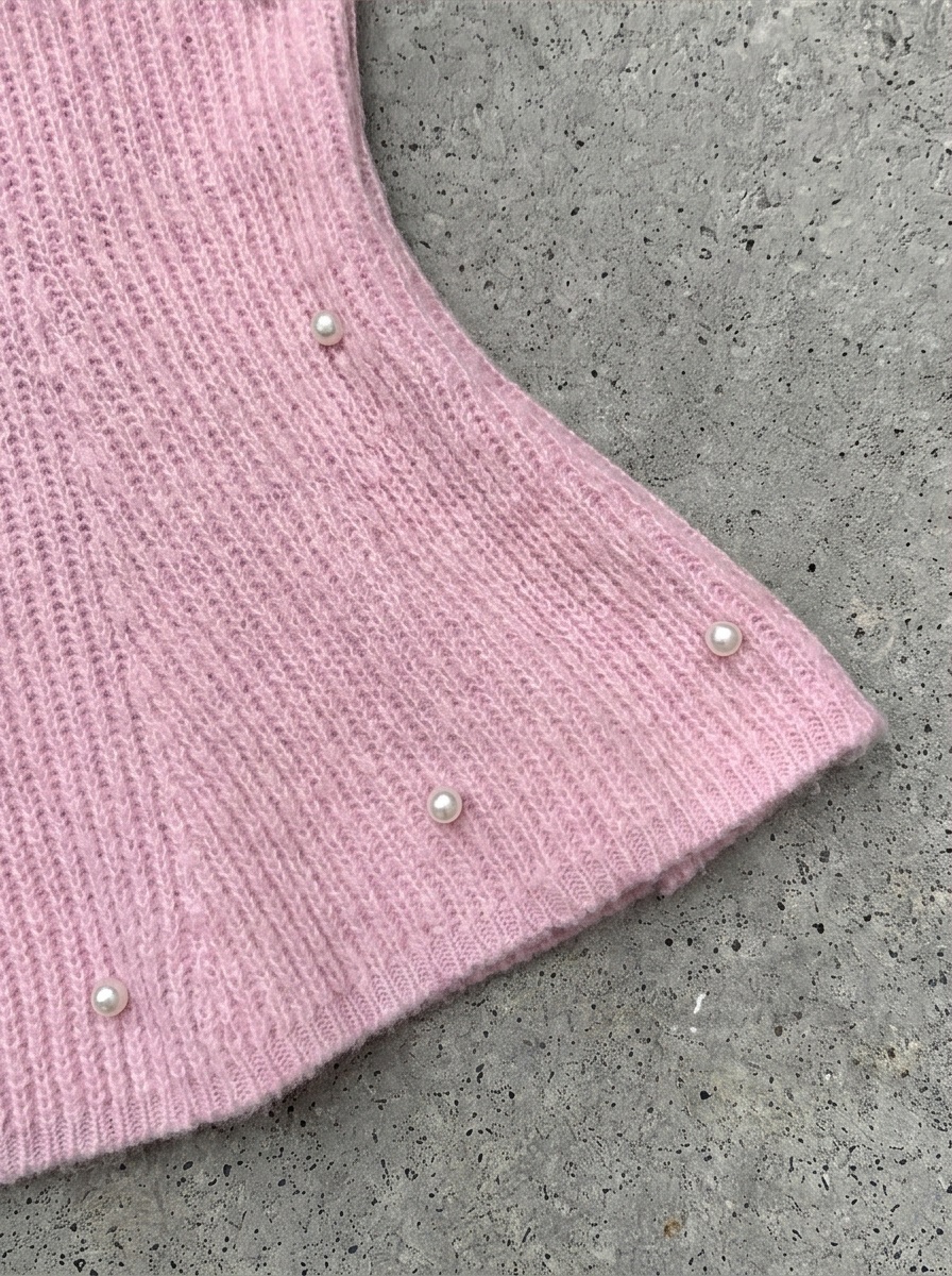 エコパールパール調ボタンペプラムスリム半袖フレアニット | 詳細画像14