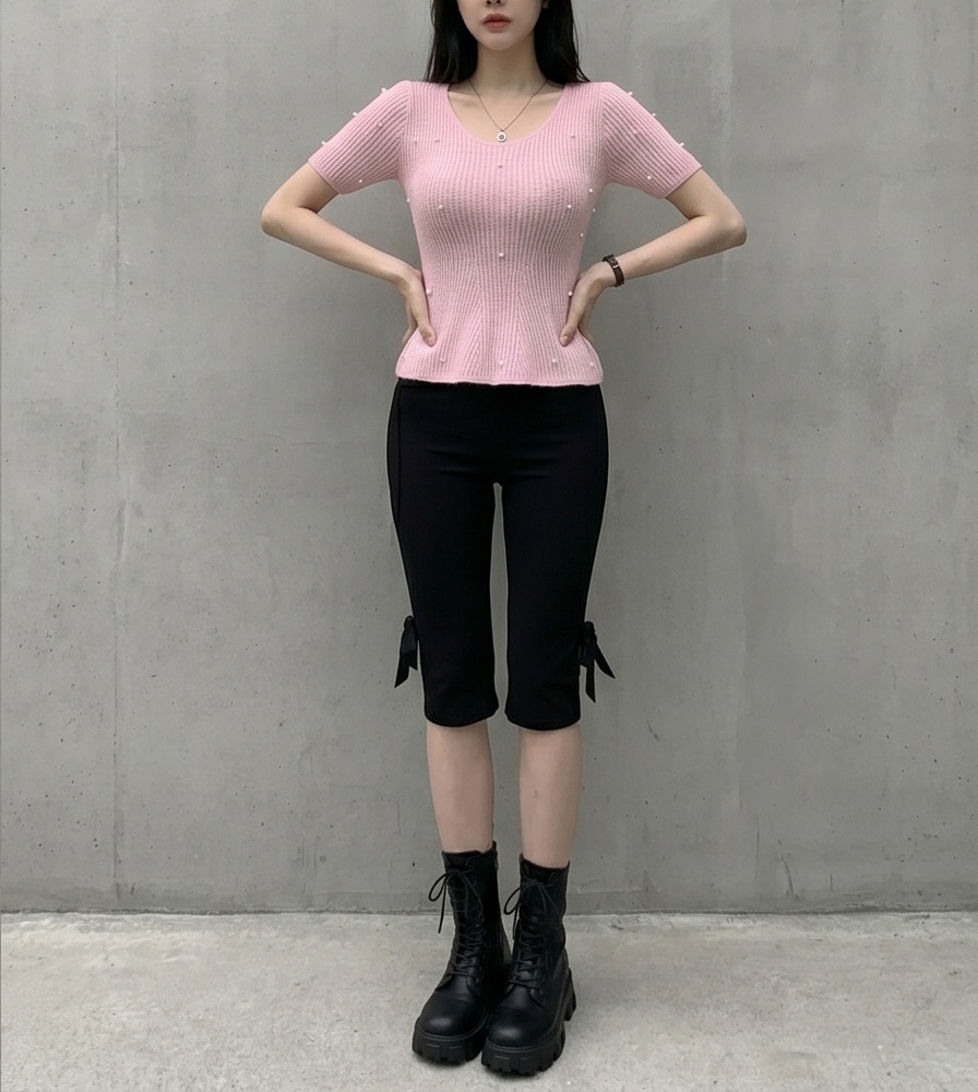 ウエストゴムスリムバミューダ5分丈ショートパンツ | 詳細画像4