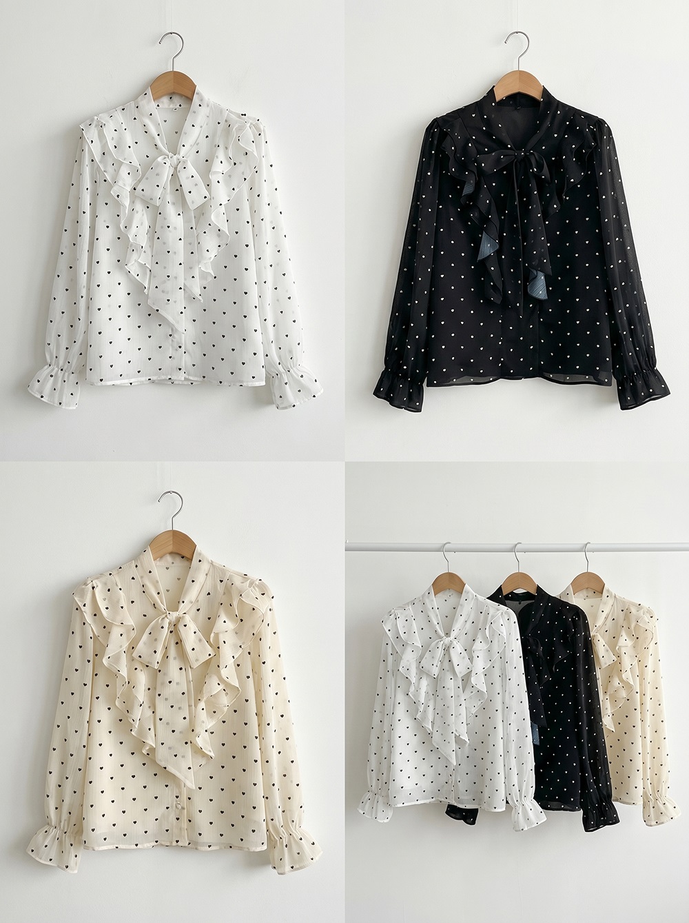 シースルーボウタイフリルベーシック長袖ドットブラウス | 詳細画像10