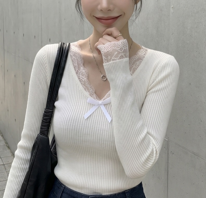 Vネックベーシック長袖レイヤードニット | 詳細画像2