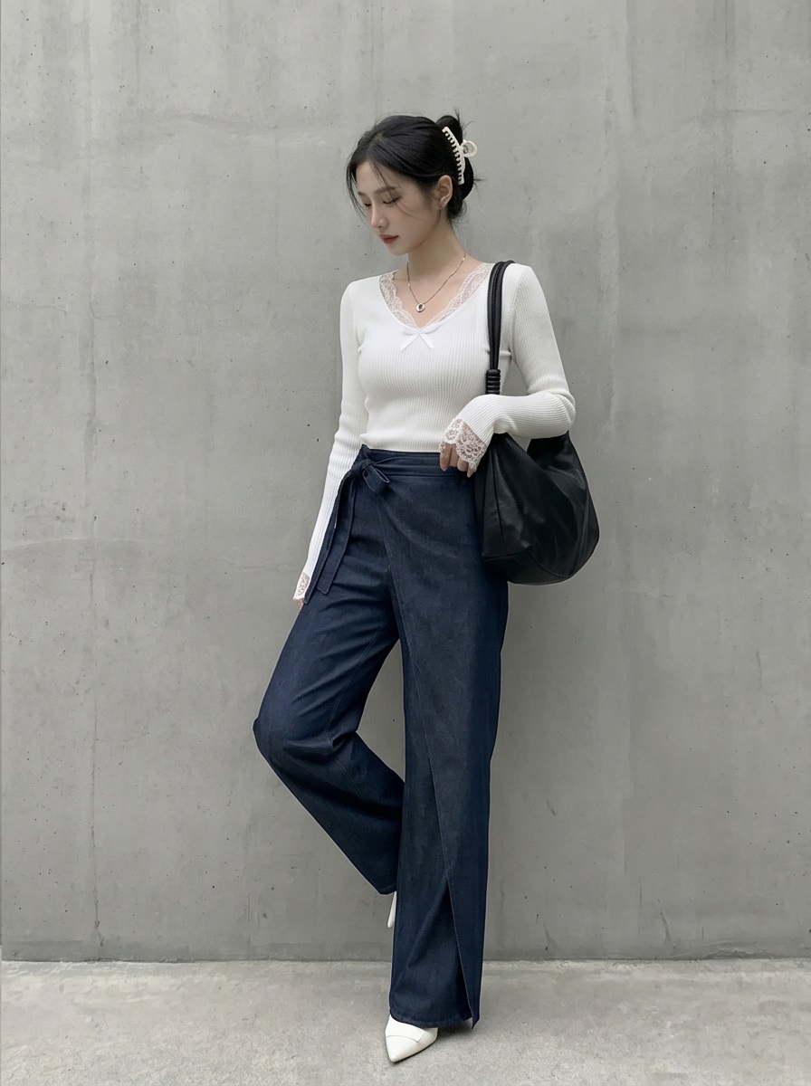 Vネックベーシック長袖レイヤードニット | 詳細画像3