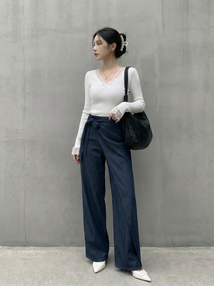 Vネックベーシック長袖レイヤードニット | 詳細画像4