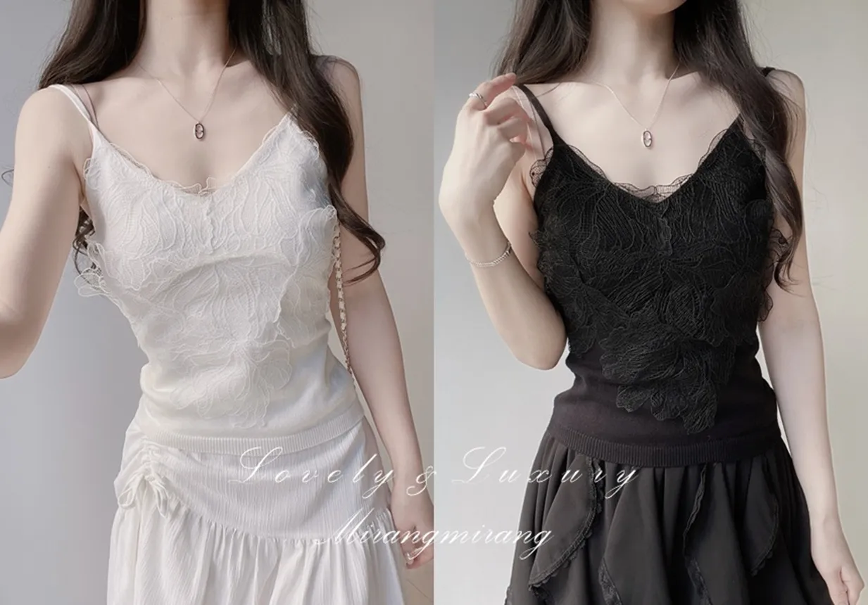 花柄レースVネックキャミソール | mirangmirang | 詳細画像1