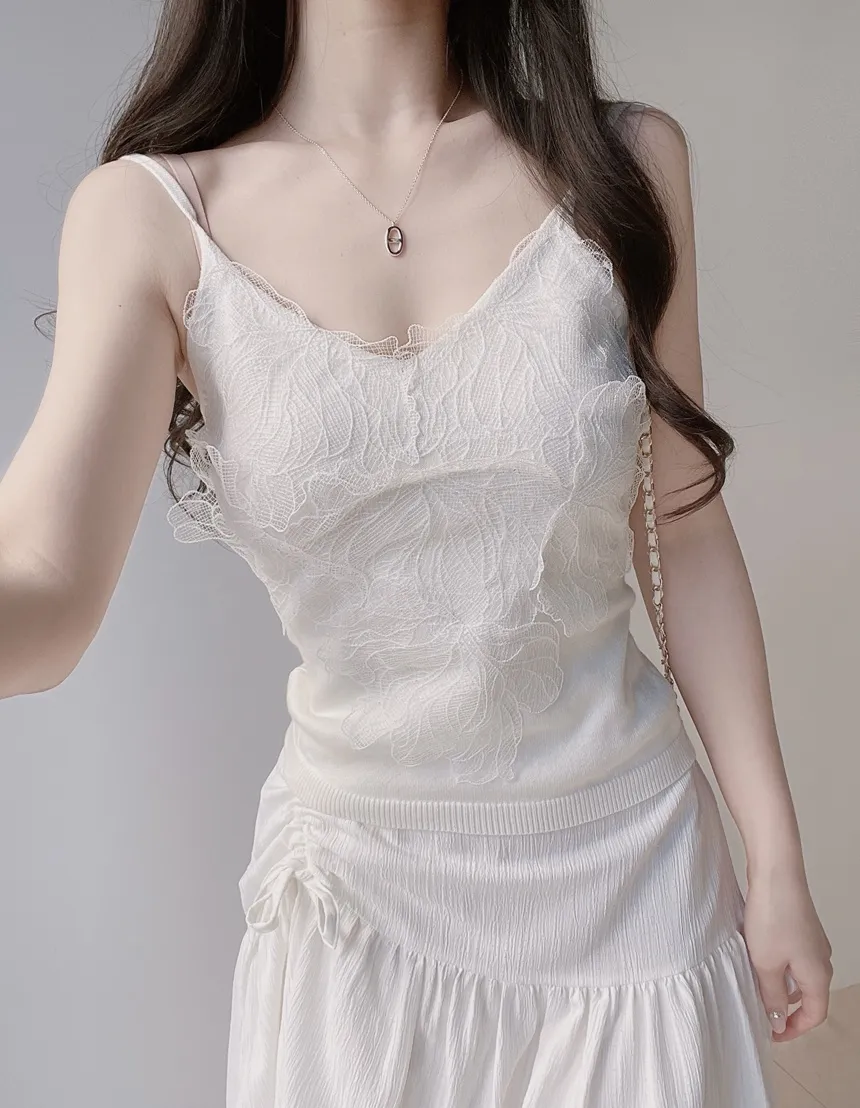 花柄レースVネックキャミソール | mirangmirang | 詳細画像2