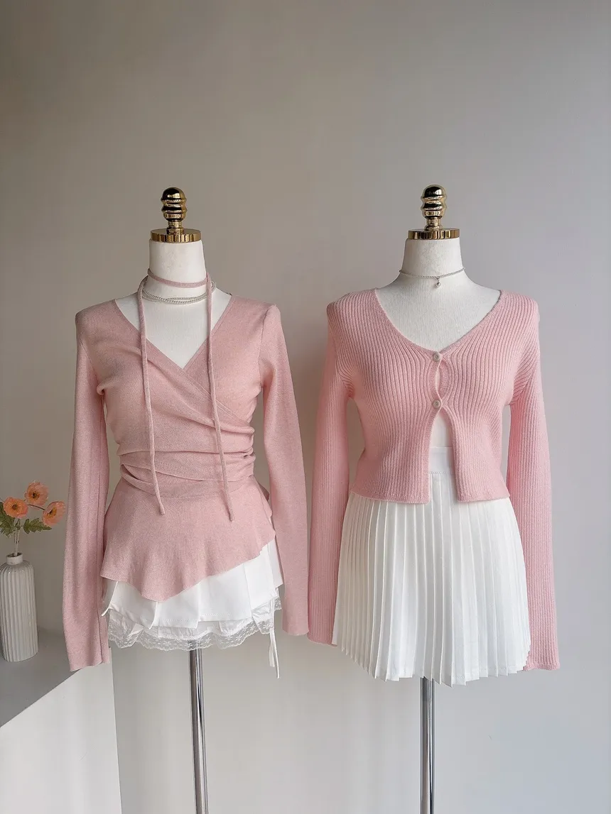 Vネックラップ調アンバランス長袖ニット | mirangmirang | 詳細画像24