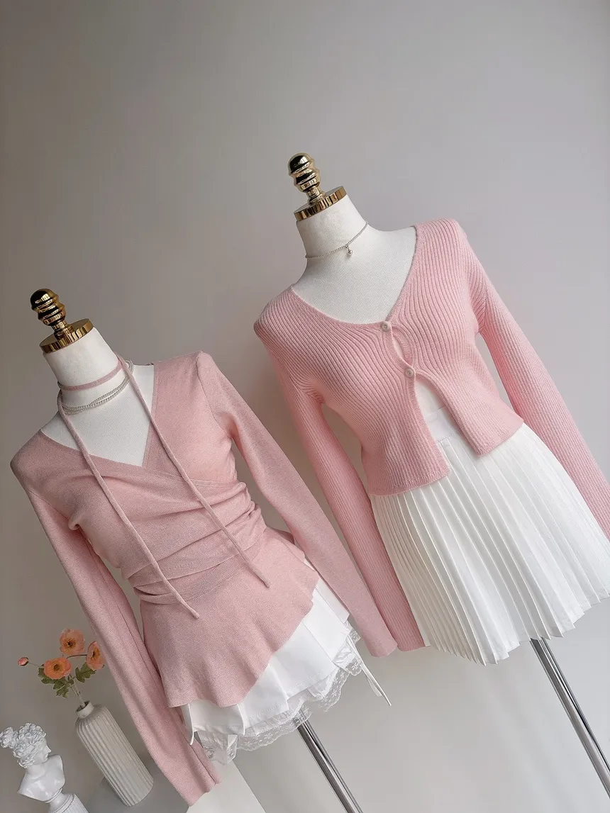 Vネックラップ調アンバランス長袖ニット | mirangmirang | 詳細画像25