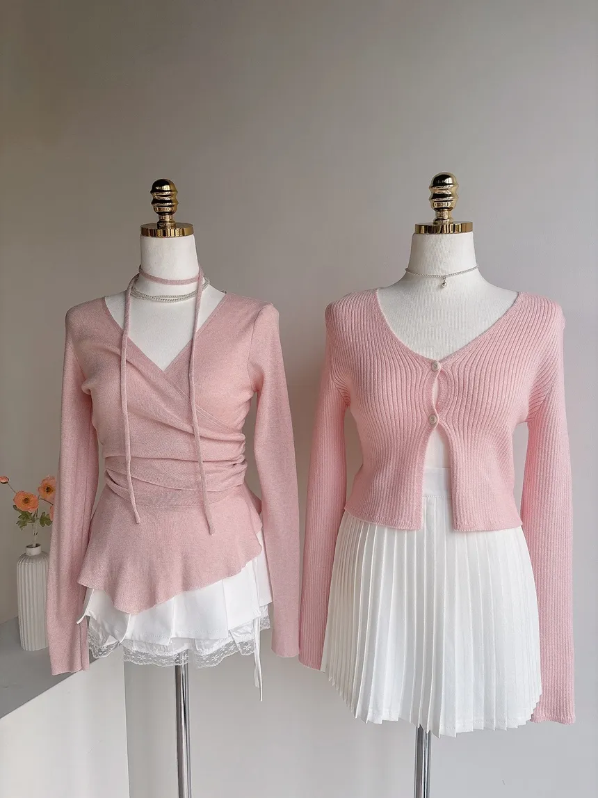 Vネックラップ調アンバランス長袖ニット | mirangmirang | 詳細画像26