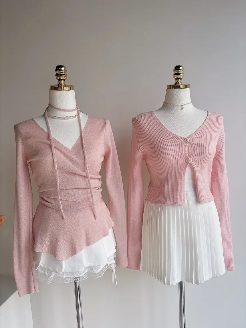 Vネックラップ調アンバランス長袖ニット | mirangmirang | 詳細画像30