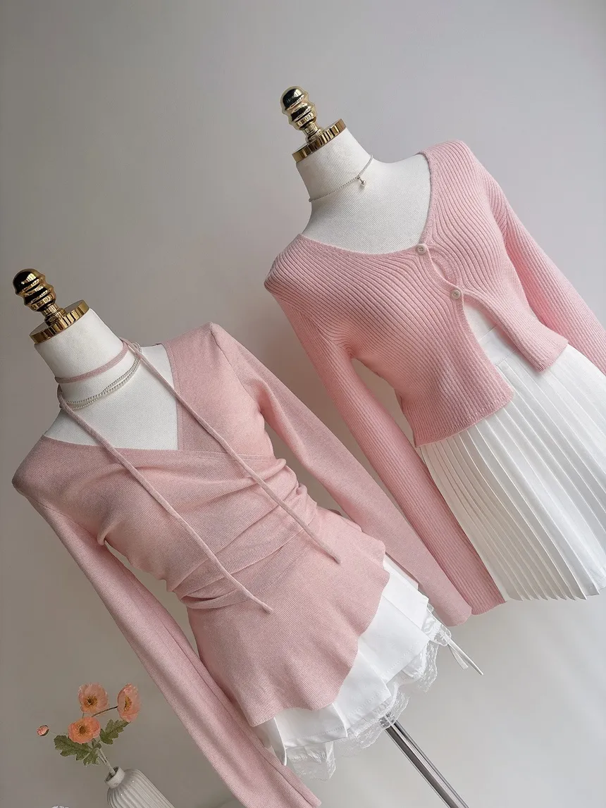 Vネックラップ調アンバランス長袖ニット | mirangmirang | 詳細画像31