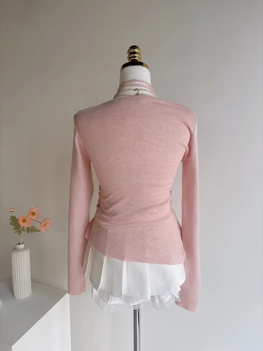 Vネックラップ調アンバランス長袖ニット | mirangmirang | 詳細画像34