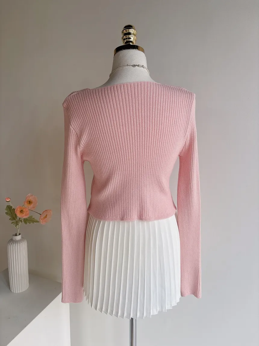 Vネックラップ調アンバランス長袖ニット | mirangmirang | 詳細画像38