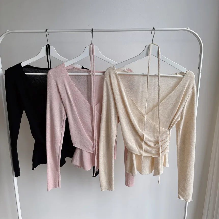 Vネックラップ調アンバランス長袖ニット | mirangmirang | 詳細画像39