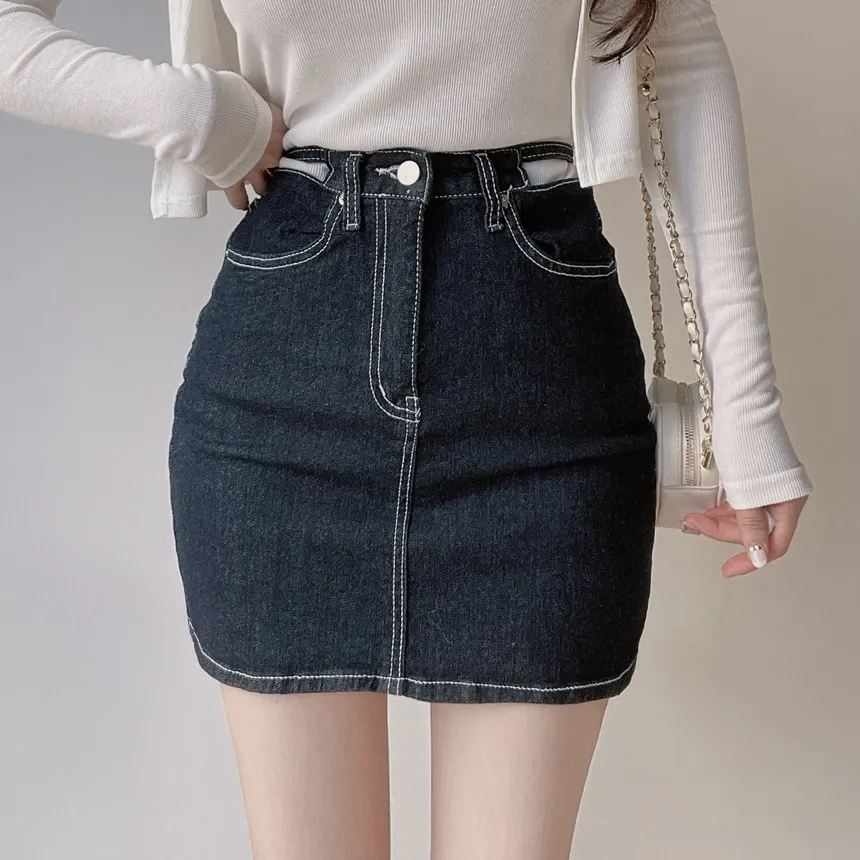 ノンウォッシュステッチストラップミニスカート | mirangmirang | 詳細画像2