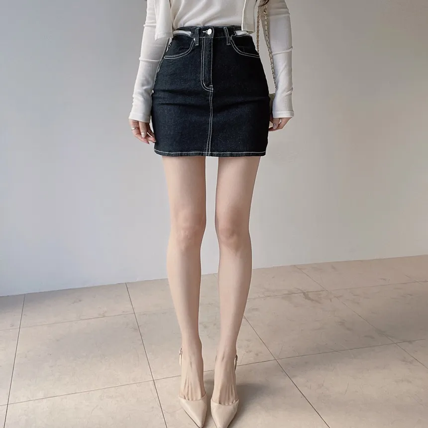 ノンウォッシュステッチストラップミニスカート | mirangmirang | 詳細画像3