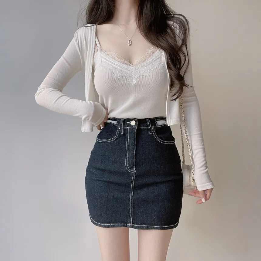 ノンウォッシュステッチストラップミニスカート | mirangmirang | 詳細画像5