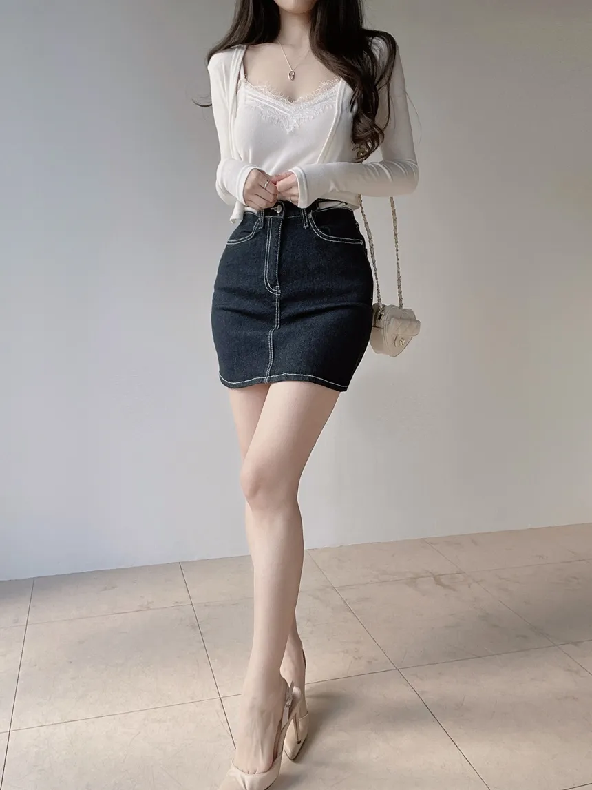 ノンウォッシュステッチストラップミニスカート | mirangmirang | 詳細画像6