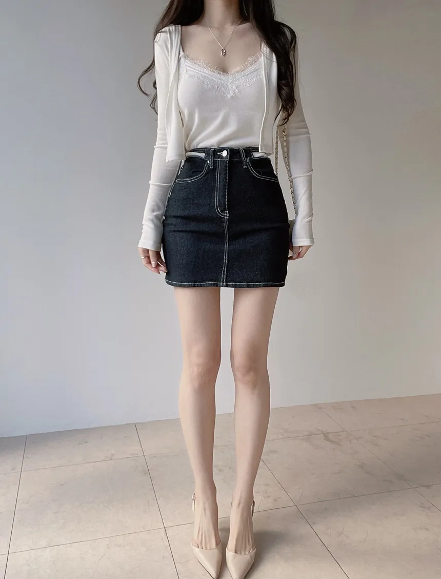 ノンウォッシュステッチストラップミニスカート | mirangmirang | 詳細画像9