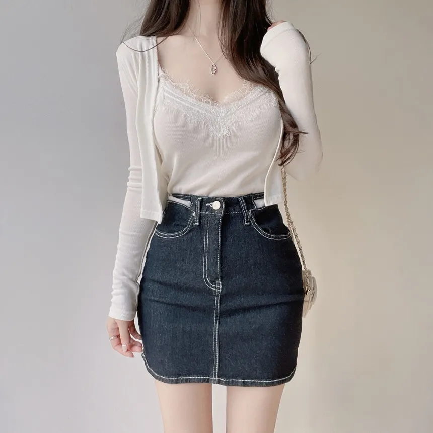 ノンウォッシュステッチストラップミニスカート | mirangmirang | 詳細画像11