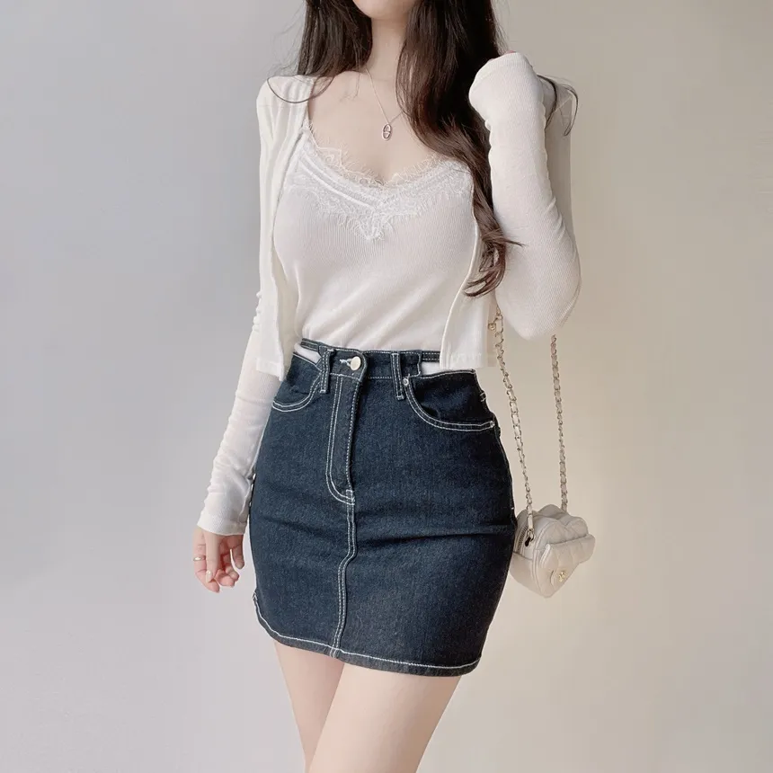 ノンウォッシュステッチストラップミニスカート | mirangmirang | 詳細画像12