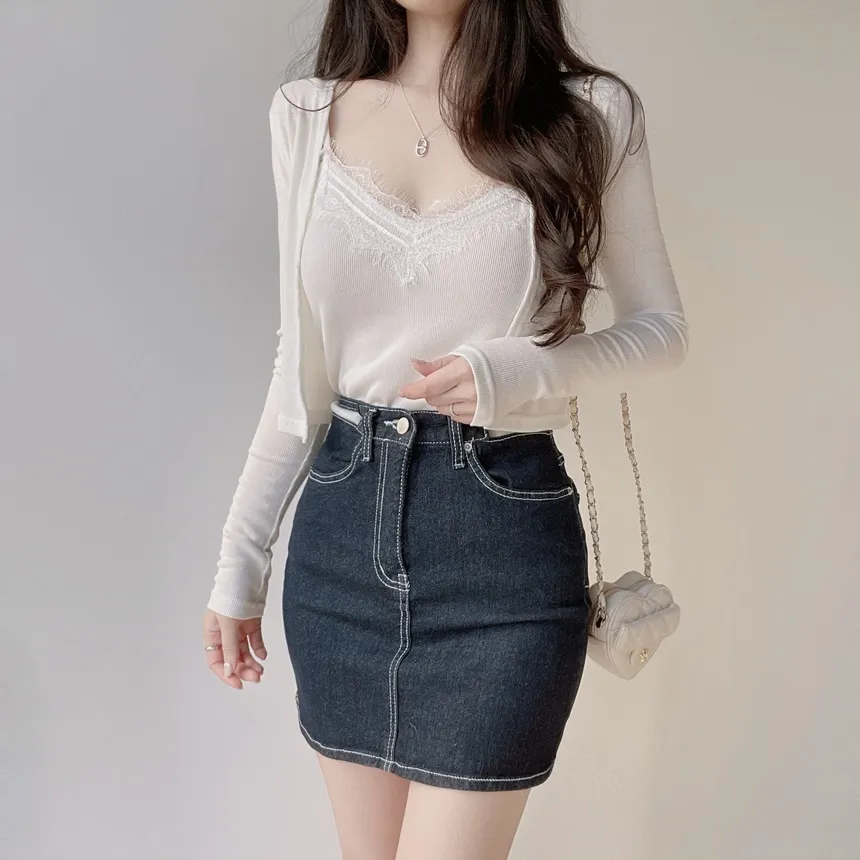 ノンウォッシュステッチストラップミニスカート | mirangmirang | 詳細画像13