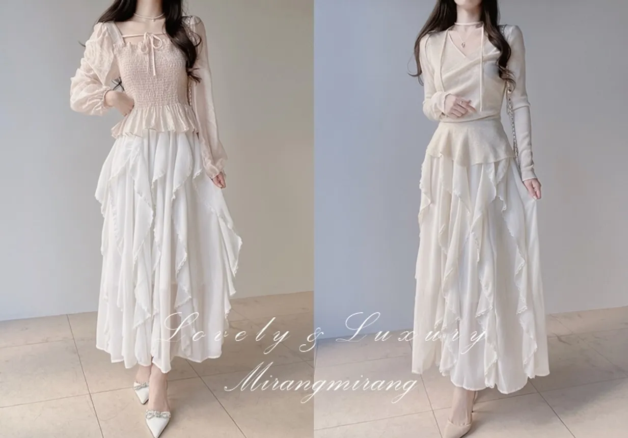 レースフリルウエストゴムロングスカート | mirangmirang | 詳細画像1