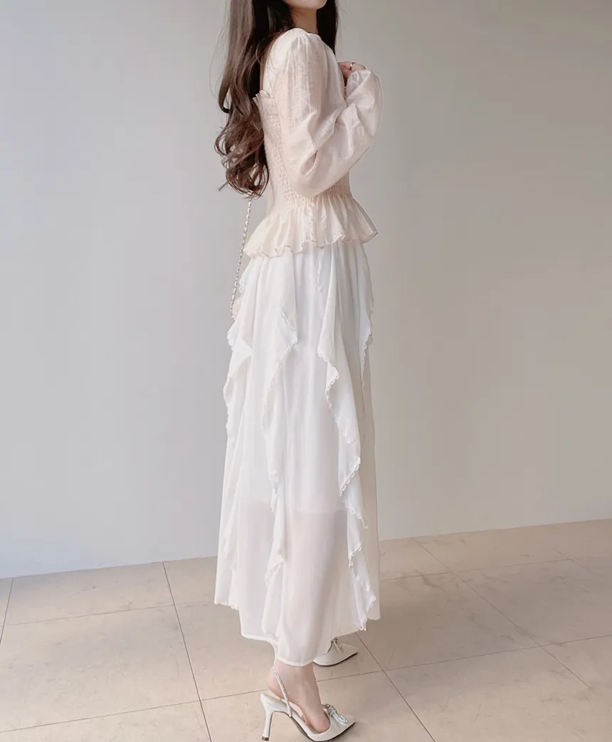 レースフリルウエストゴムロングスカート | mirangmirang | 詳細画像3