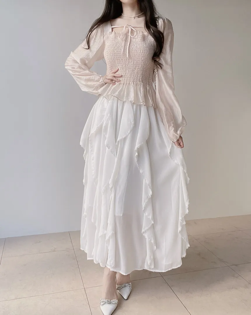 レースフリルウエストゴムロングスカート | mirangmirang | 詳細画像8