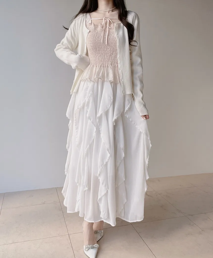 レースフリルウエストゴムロングスカート | mirangmirang | 詳細画像11