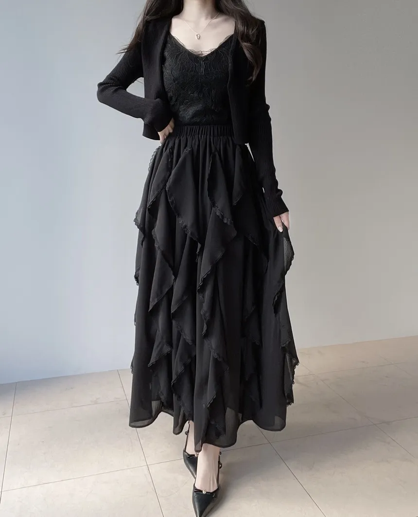 レースフリルウエストゴムロングスカート | mirangmirang | 詳細画像15