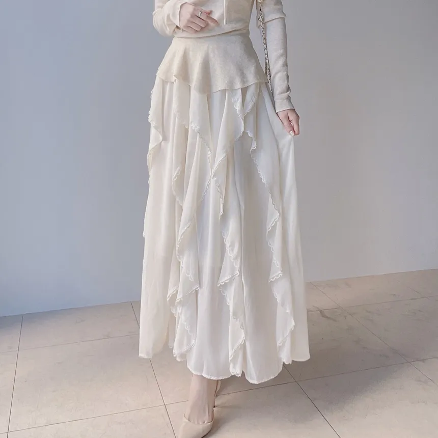 レースフリルウエストゴムロングスカート | mirangmirang | 詳細画像27