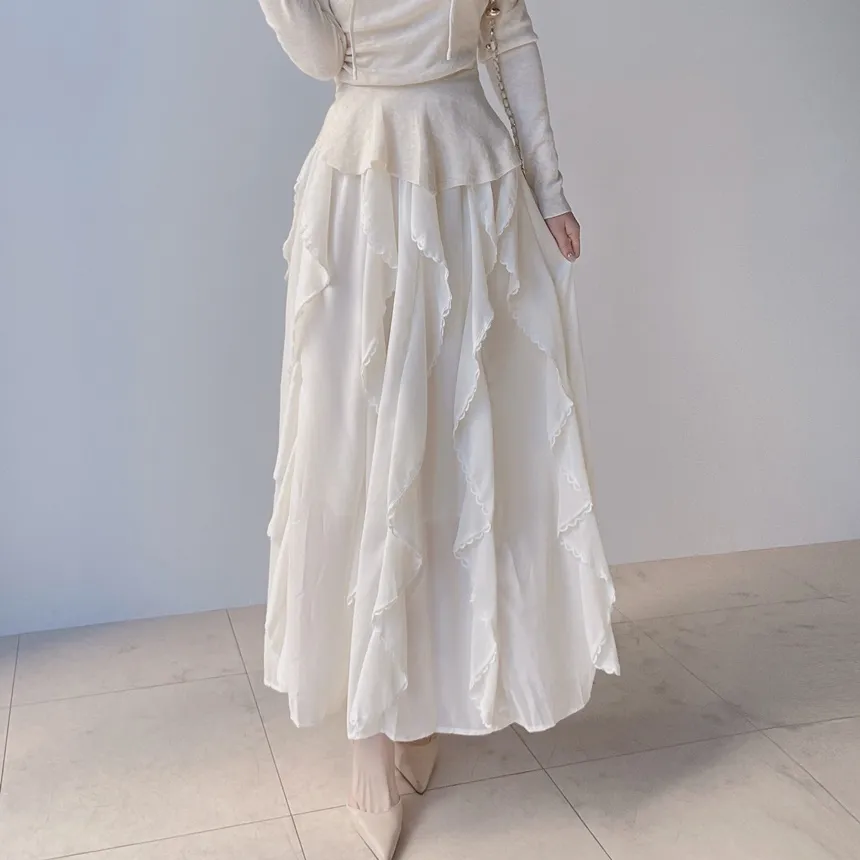 レースフリルウエストゴムロングスカート | mirangmirang | 詳細画像28