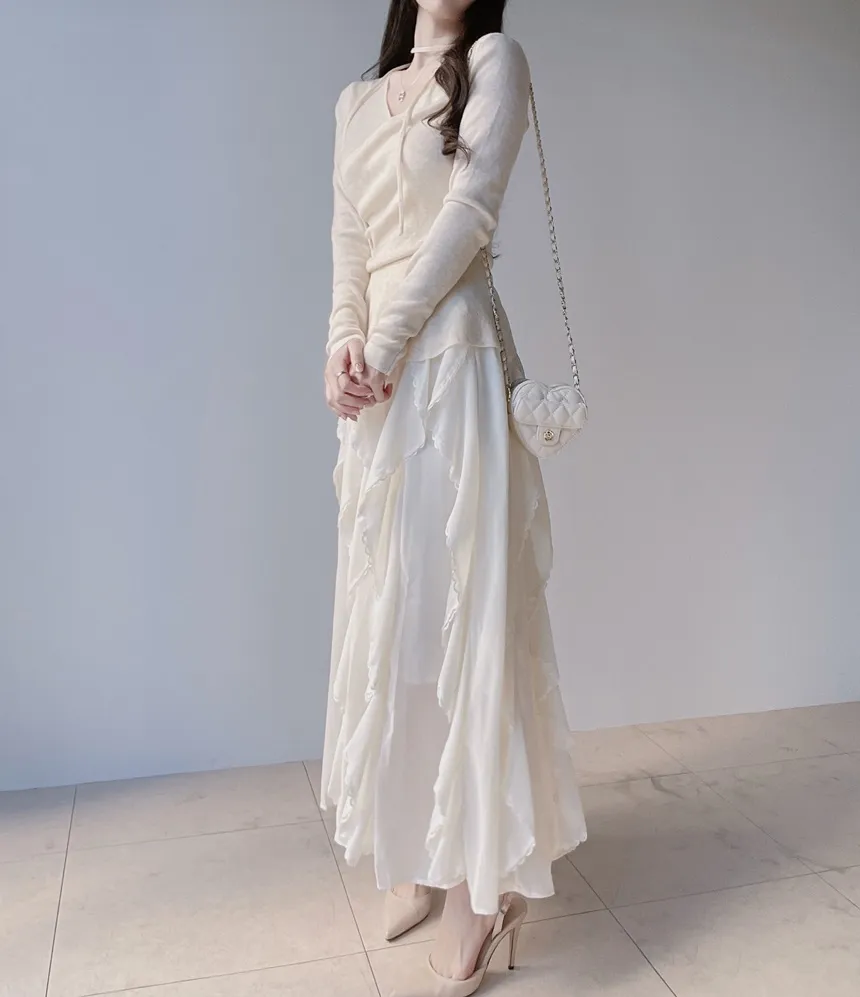 レースフリルウエストゴムロングスカート | mirangmirang | 詳細画像37