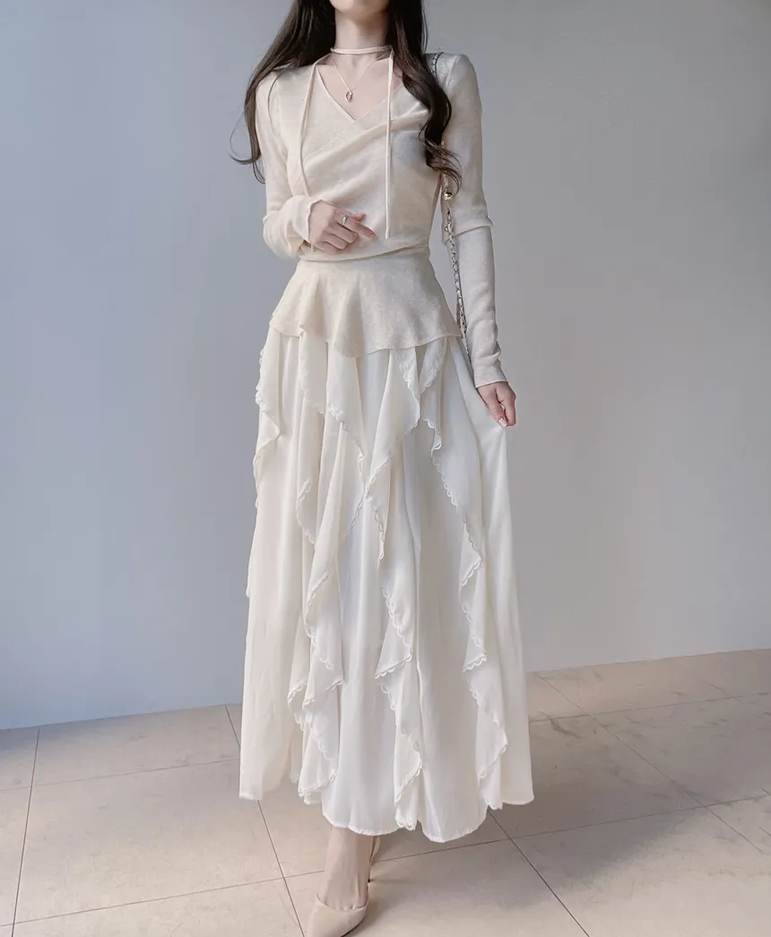 レースフリルウエストゴムロングスカート | mirangmirang | 詳細画像38