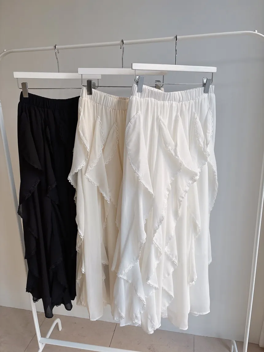 レースフリルウエストゴムロングスカート | mirangmirang | 詳細画像48