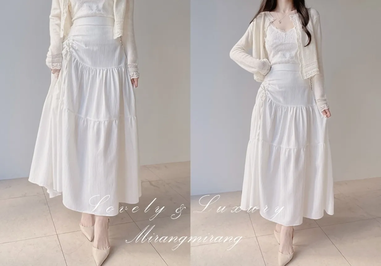 ドローストリングバックゴムフレアロングスカート | mirangmirang | 詳細画像1