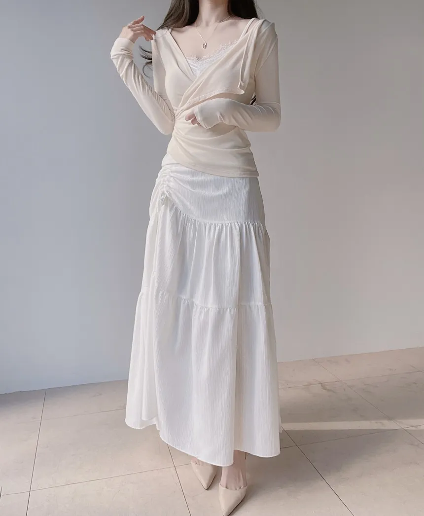 ドローストリングバックゴムフレアロングスカート | mirangmirang | 詳細画像4