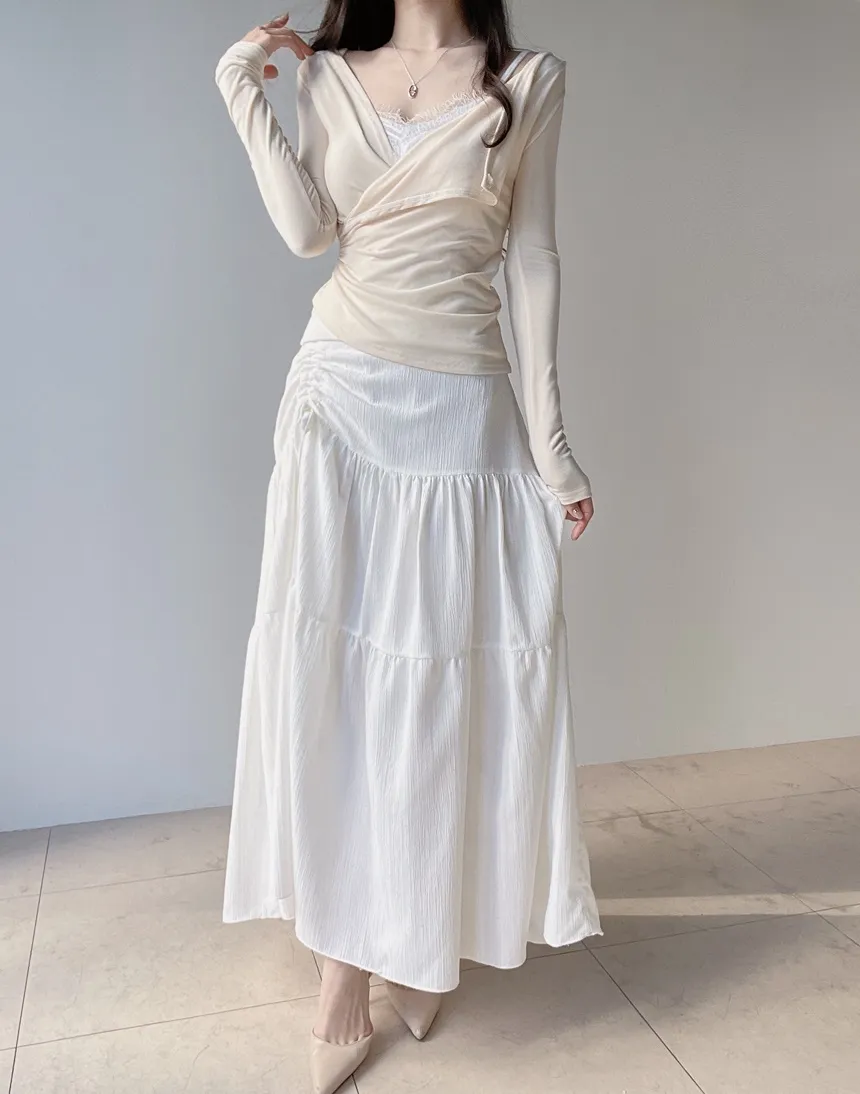 ドローストリングバックゴムフレアロングスカート | mirangmirang | 詳細画像5