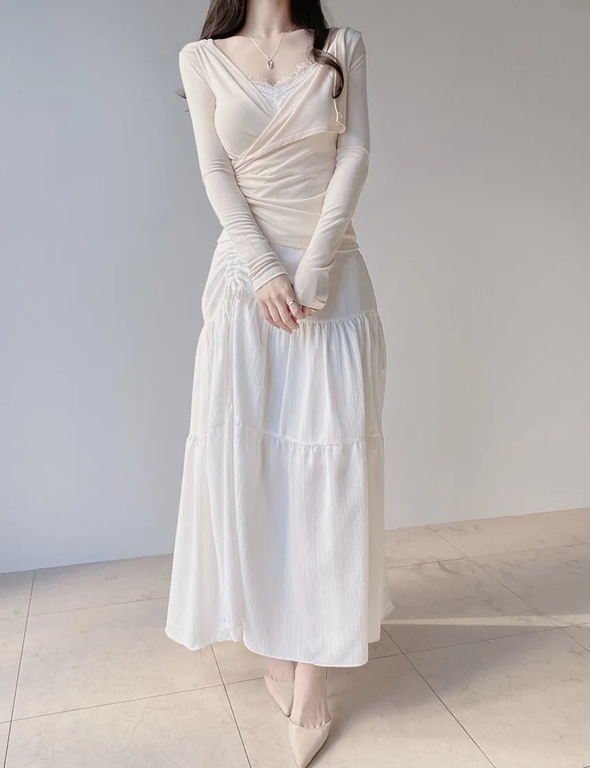 ドローストリングバックゴムフレアロングスカート | mirangmirang | 詳細画像6