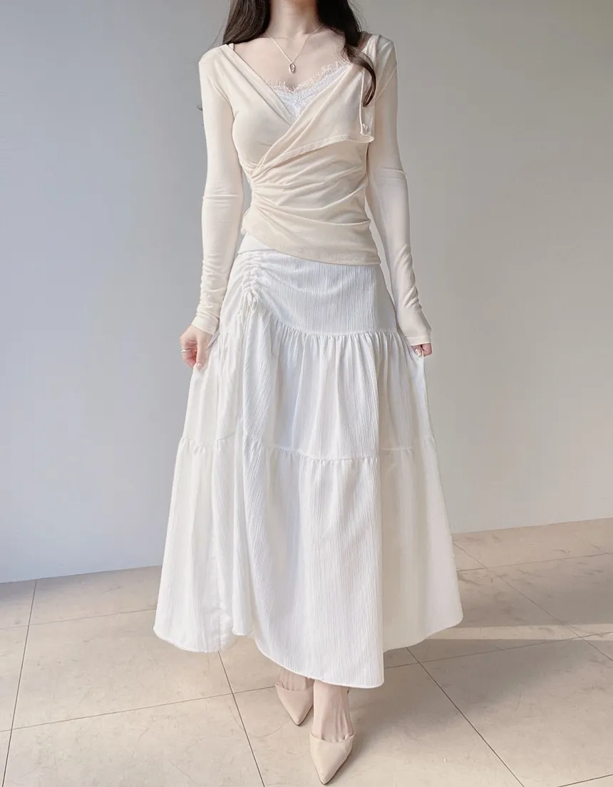 ドローストリングバックゴムフレアロングスカート | mirangmirang | 詳細画像7