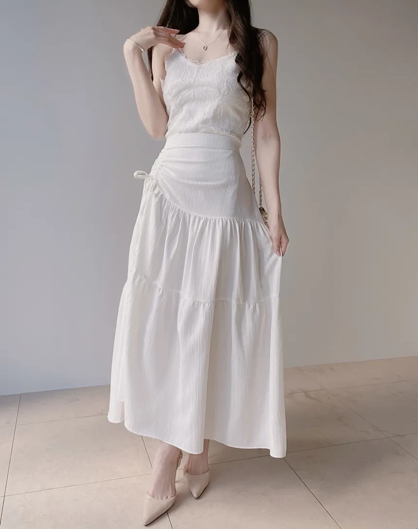 ドローストリングバックゴムフレアロングスカート | mirangmirang | 詳細画像14