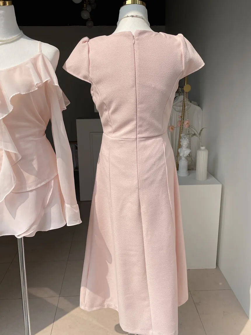 パール調ボタンパフスリーブロング半袖フレアワンピース | mirangmirang | 詳細画像15