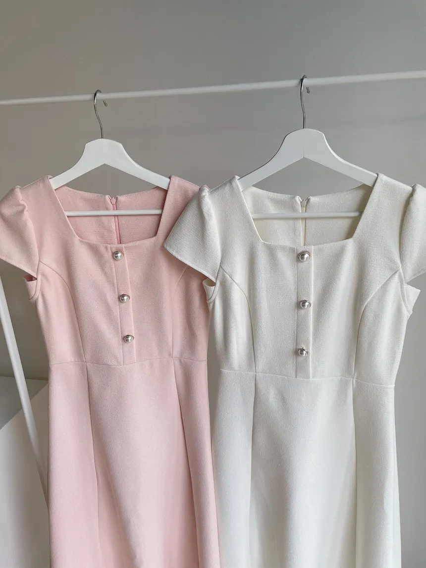 パール調ボタンパフスリーブロング半袖フレアワンピース | mirangmirang | 詳細画像17