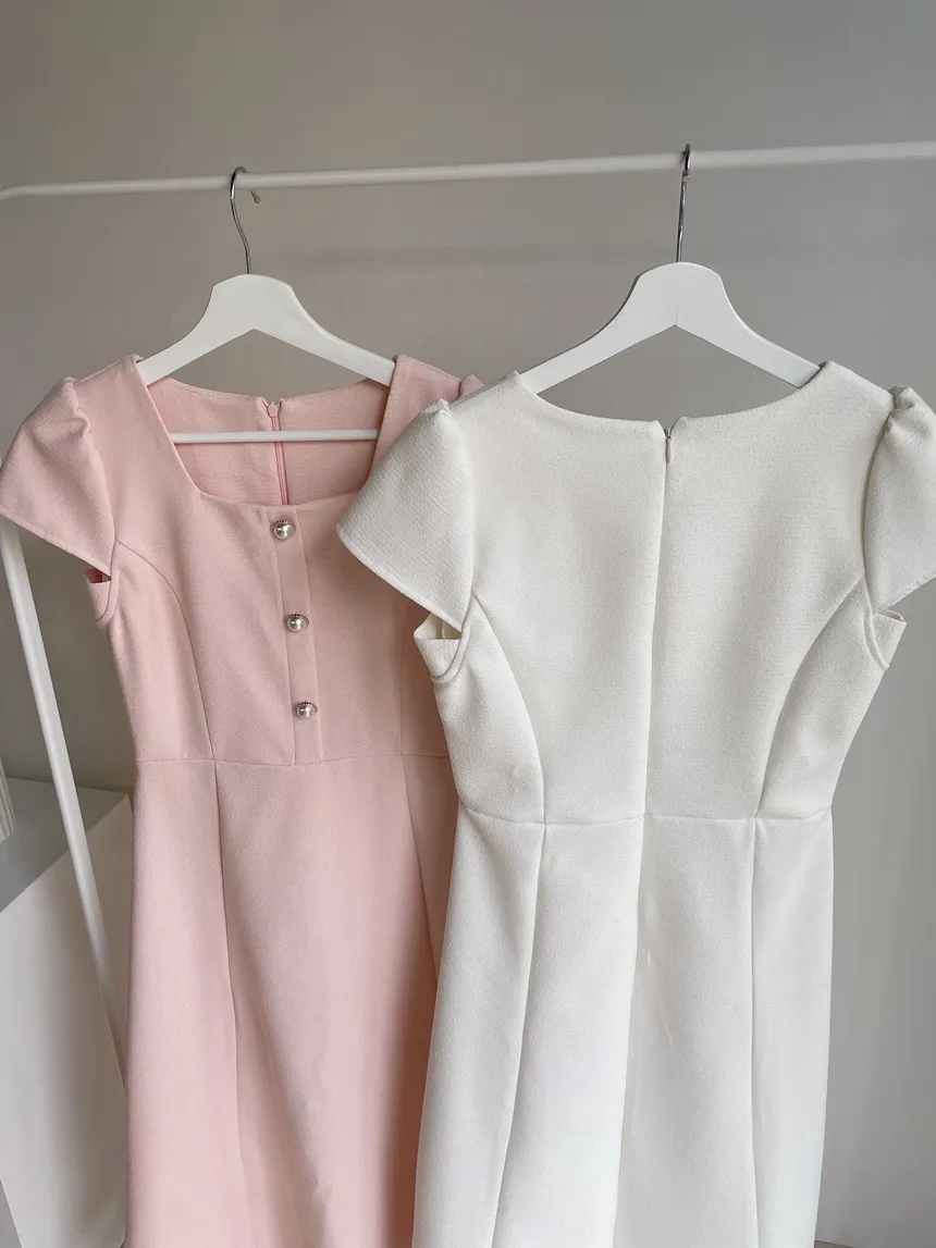 パール調ボタンパフスリーブロング半袖フレアワンピース | mirangmirang | 詳細画像19