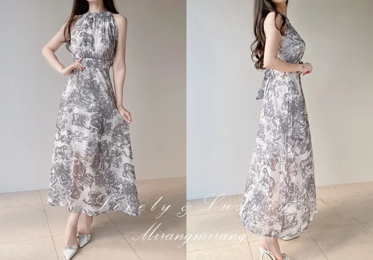 ホルターネックバックストラップロングプリントワンピース | mirangmirang | 詳細画像1