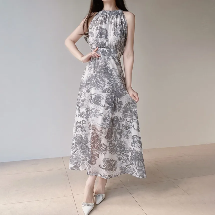 ホルターネックバックストラップロングプリントワンピース | mirangmirang | 詳細画像2