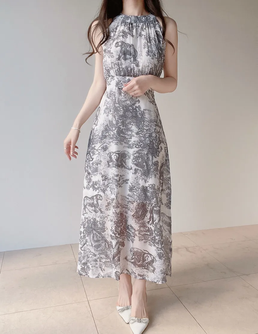 ホルターネックバックストラップロングプリントワンピース | mirangmirang | 詳細画像3